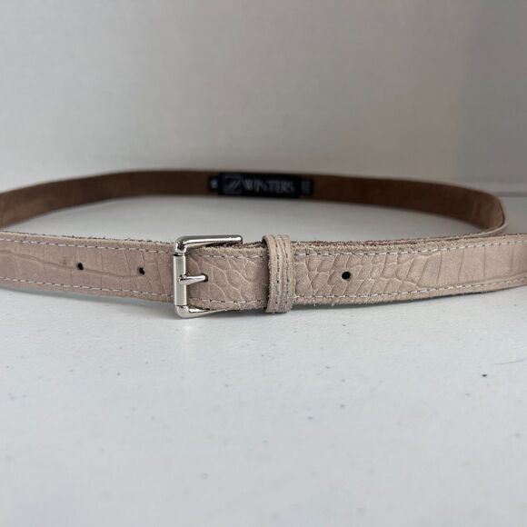 JJ Winters Women\'s Abby Croco Skinny Belt Stone Hornback Leather Size M main image 6
